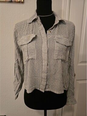 Sim & Sam Striped Rayon Button-Up Shirt Medium